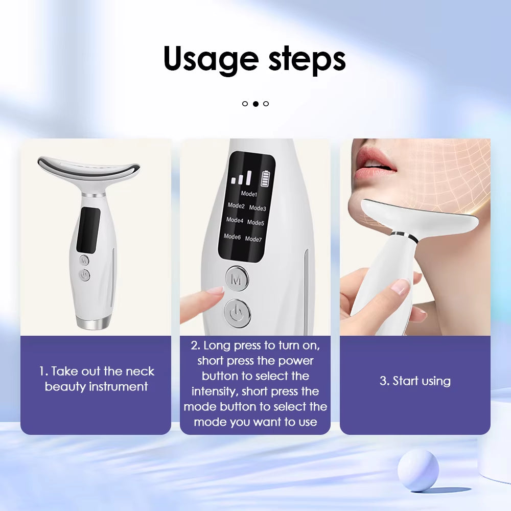 Neck Face Lifting Massager 7 Colors Light LED Photon Therapy Skin Tighten Wrinkle Remove Heating Vibration Massage Beauty Device