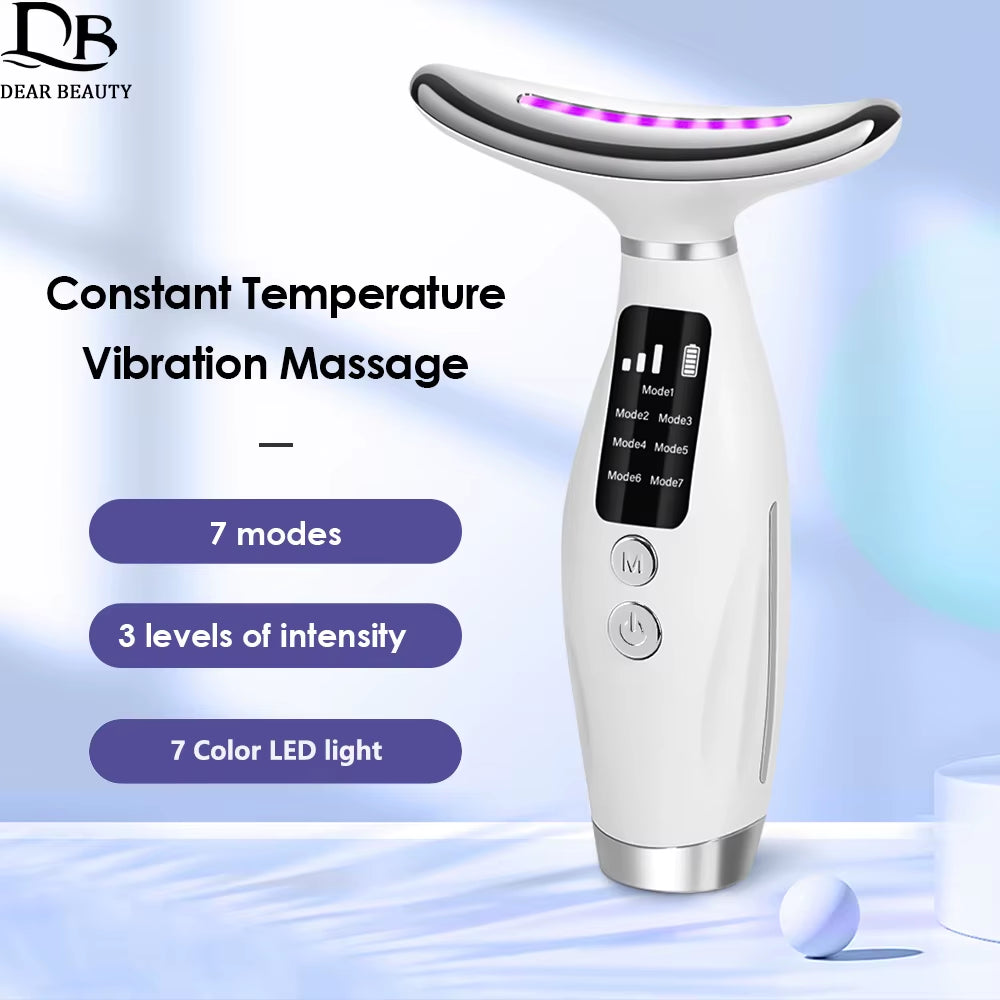 Neck Face Lifting Massager 7 Colors Light LED Photon Therapy Skin Tighten Wrinkle Remove Heating Vibration Massage Beauty Device